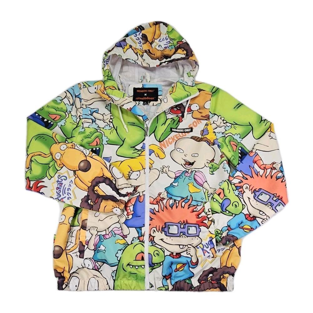 Rugrats Nickelodeon Mens Medium Members Only Jacket Hooded Windbreaker Cartoon